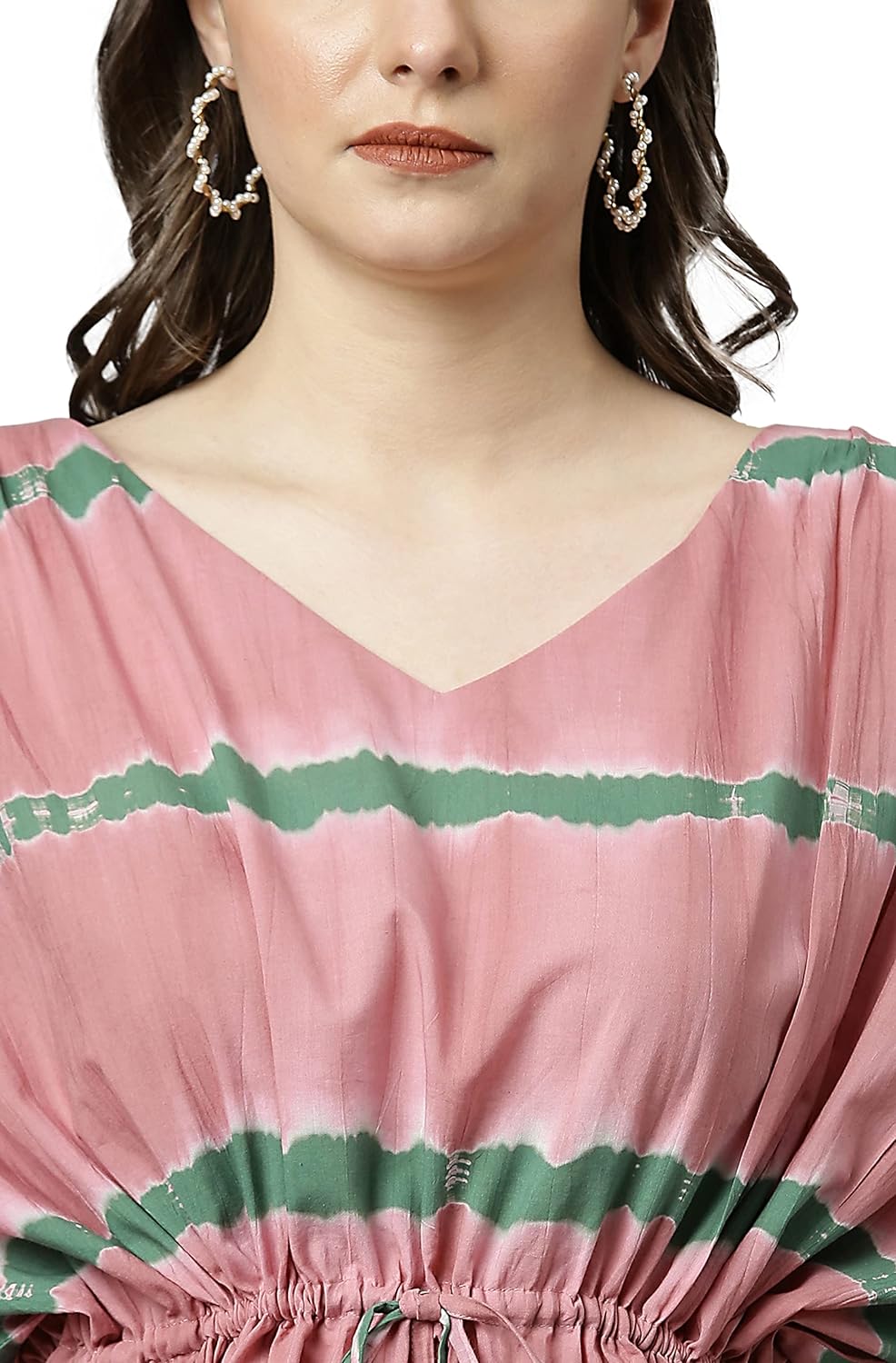 Janasya Women's Pink Cotton Kaftan