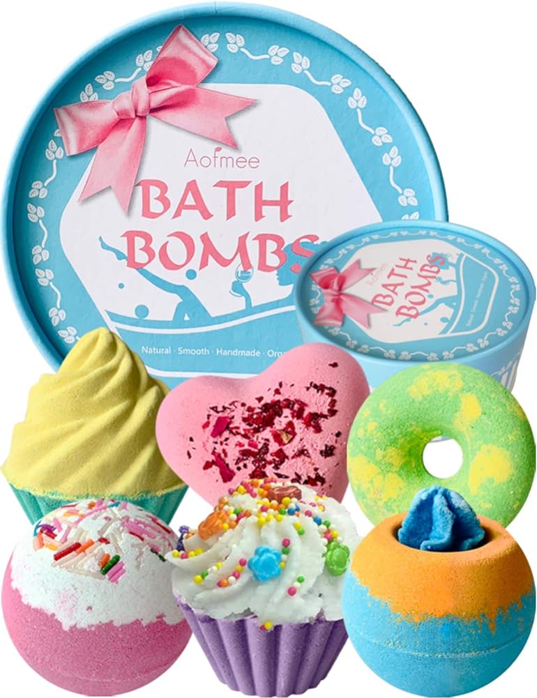 Aofmee Bath Bombs Gift Set, Handmade Bubble and Floating Fizzies Spa Kit, Shea and Cocoa Dry Skin Moisturize, Birthday Valentines Mothers Day Anniversary Christmas Gifts for Women, Mom, Her, Kids