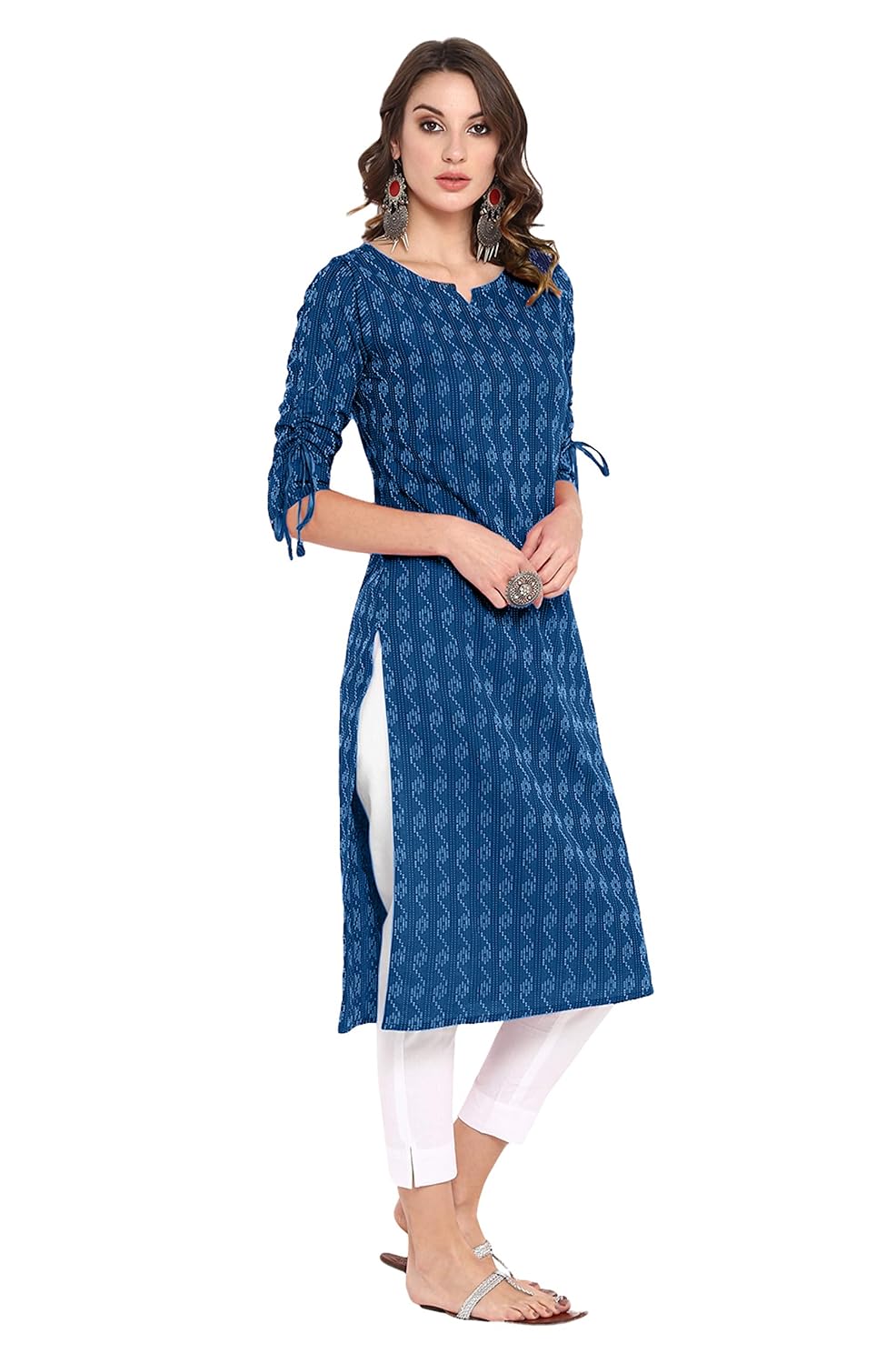 Janasya Women's Pure Cotton Straight Kurta Blue