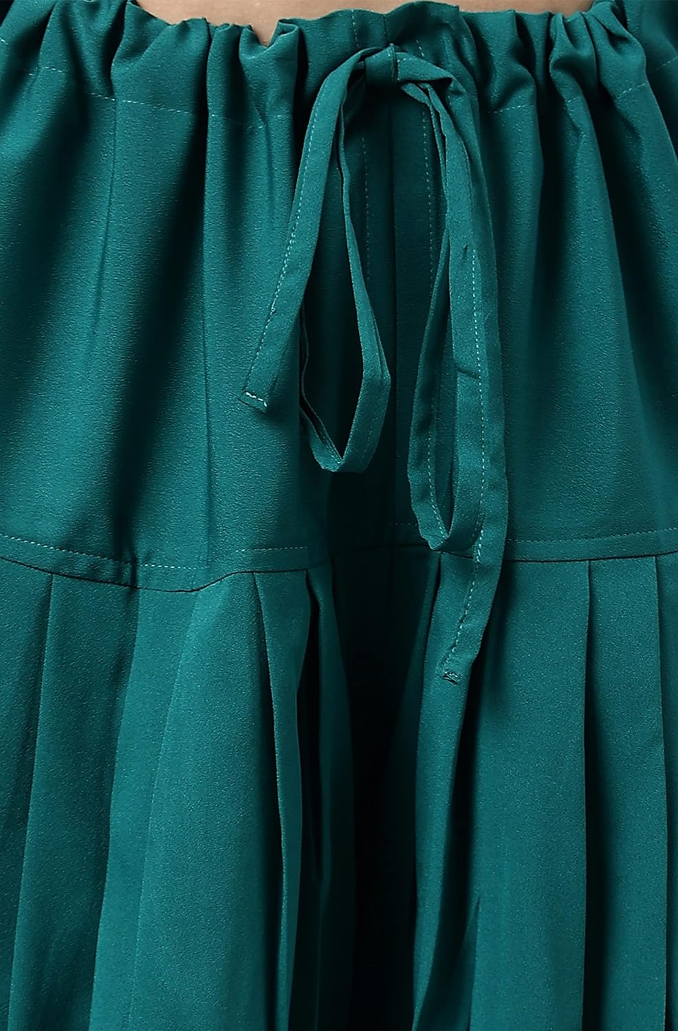 Janasya Women's Peacock Green Crepe Foil Print Kurta with Dhoti Pant