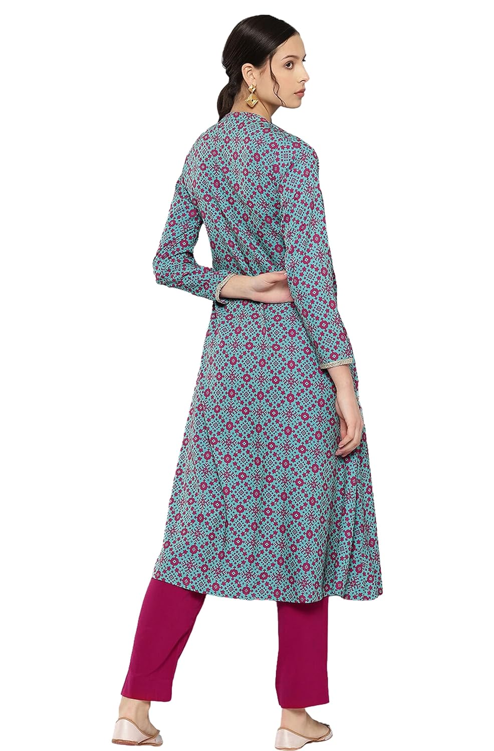 Janasya Women's Pink Crepe Digital Ethnic Printed Jacket Style Kurta with Pant