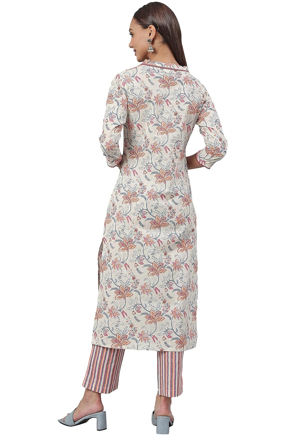 Janasya Women's Off-White Cotton Printed Kurta with Pant