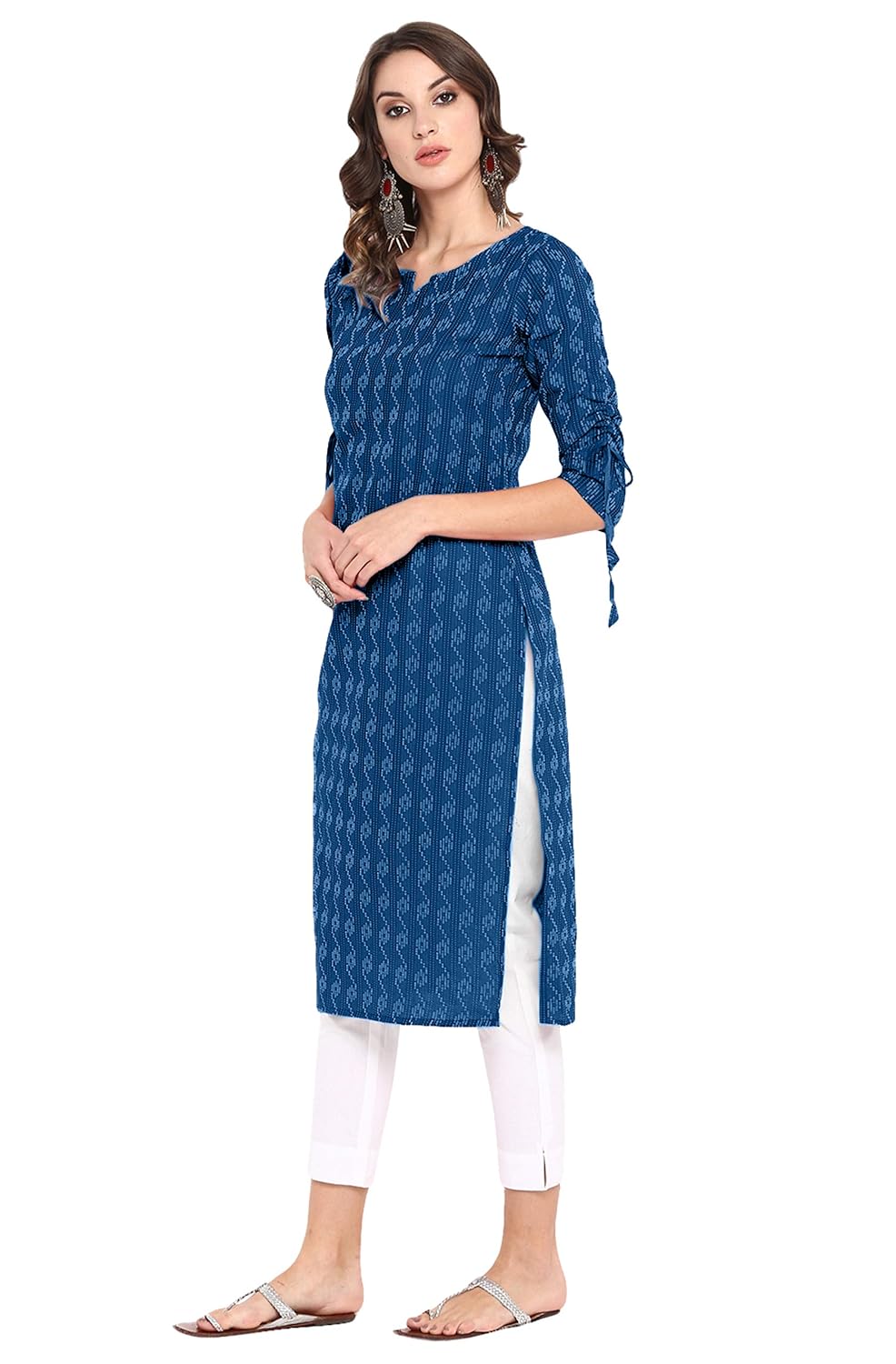 Janasya Women's Pure Cotton Straight Kurta Blue