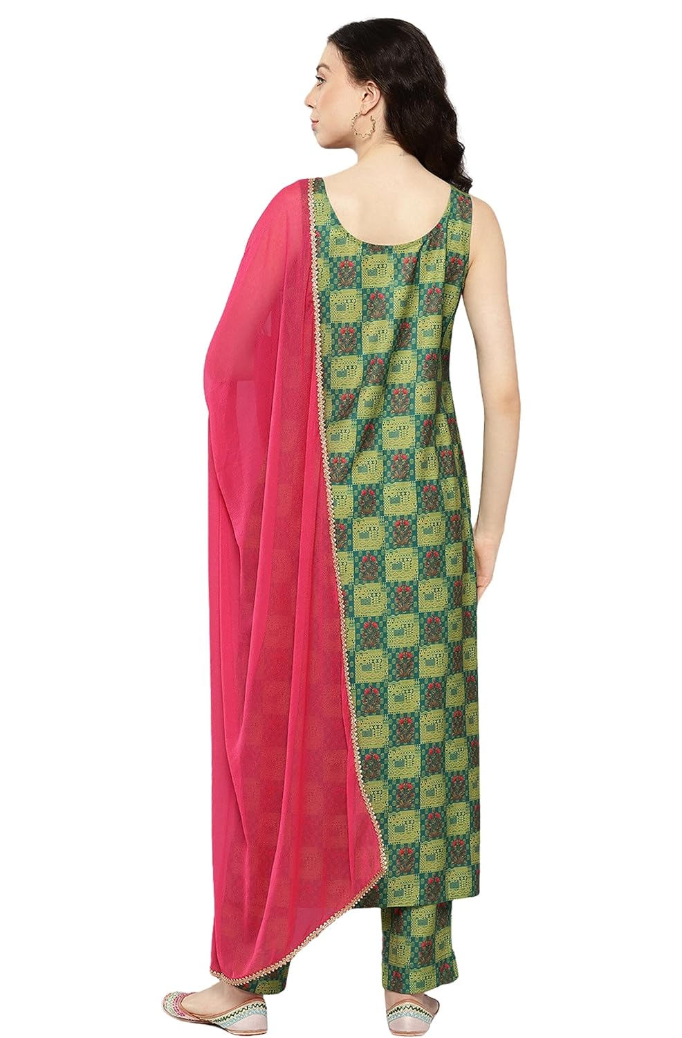 Janasya Women's Green Moss Digital Printed Kurta with Pant and Dupatta