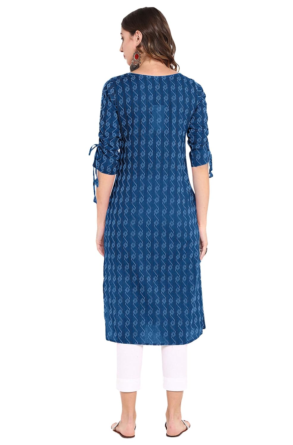 Janasya Women's Pure Cotton Straight Kurta Blue