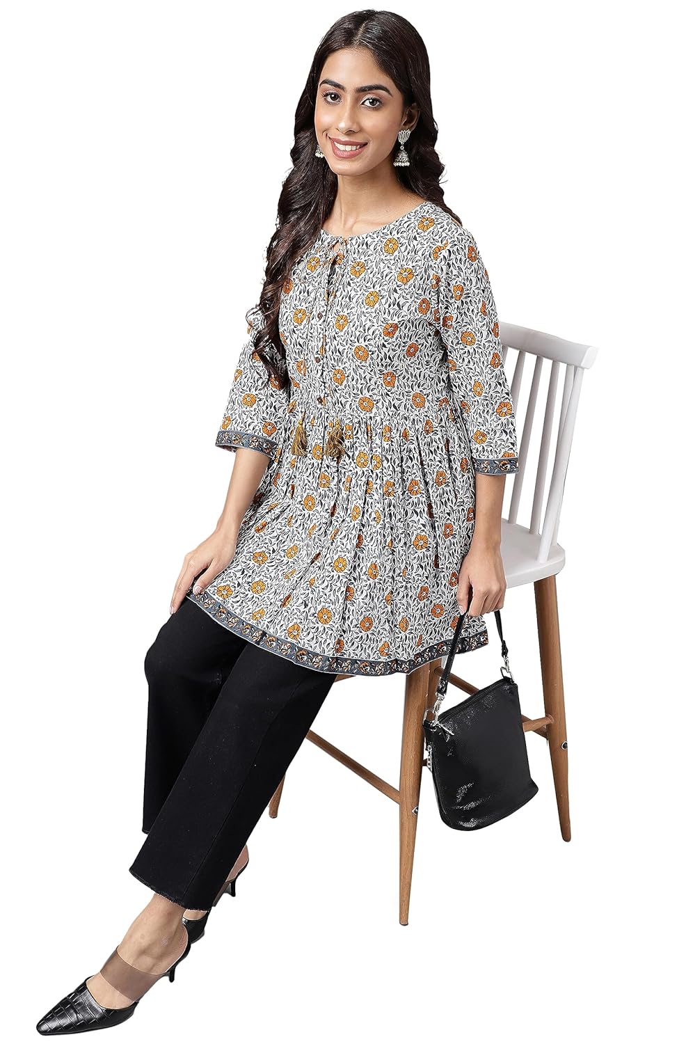 Janasya Women's Multicolor Cotton Botanical Printed Peplum Top