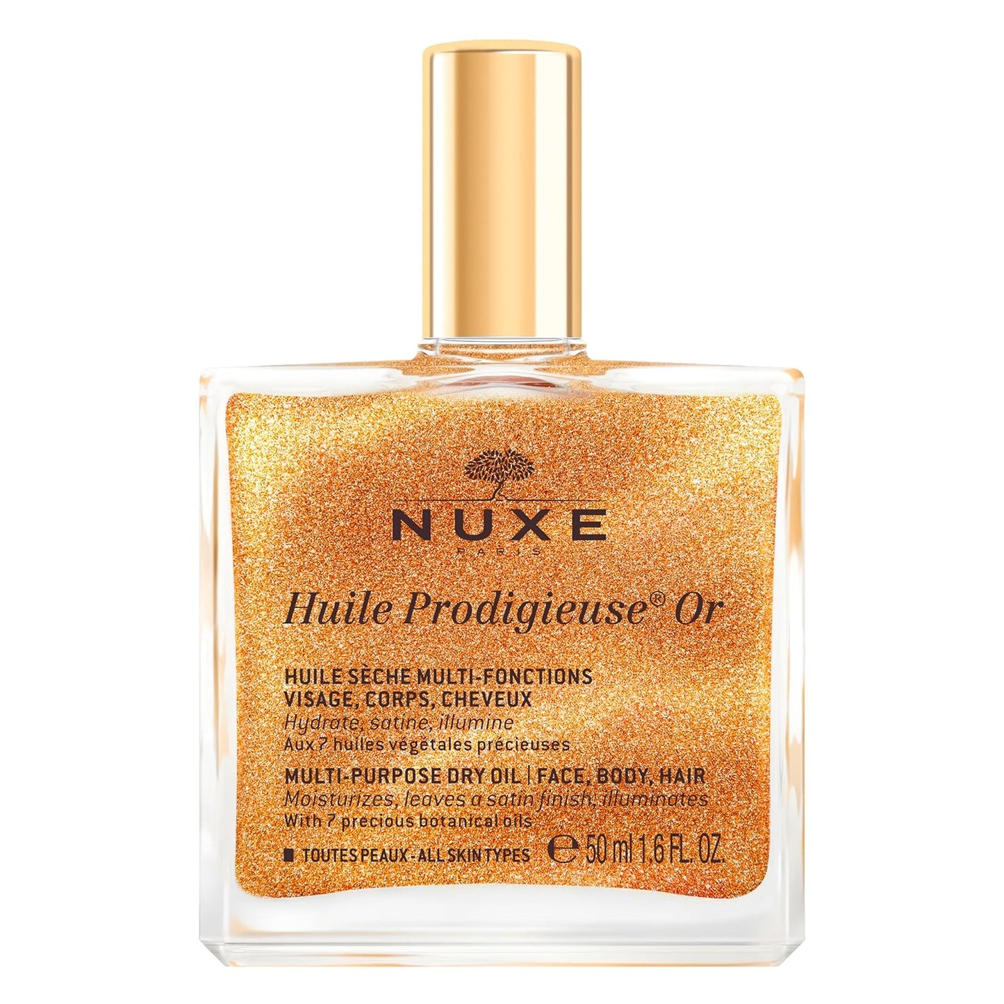 NUXE Huile Prodigieuse Shimmer Multi-Purpose Dry Oil - Luxurious Radiant Glow and Hydration for Face, Body & Hair