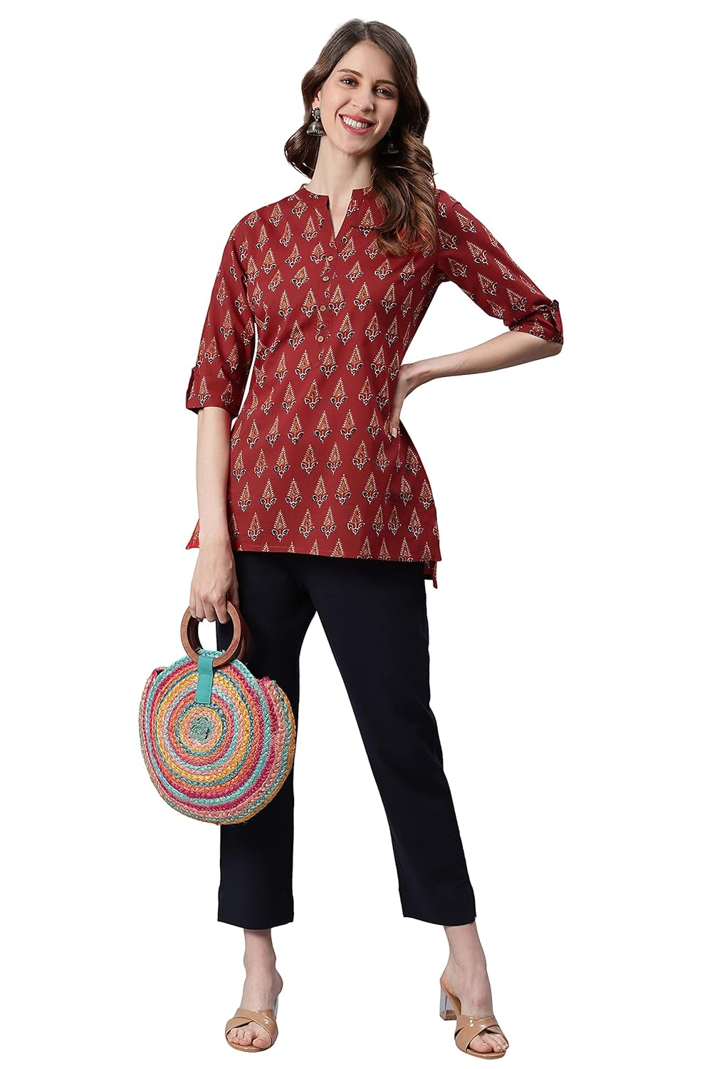 Janasya Women's Red Cotton Tunic