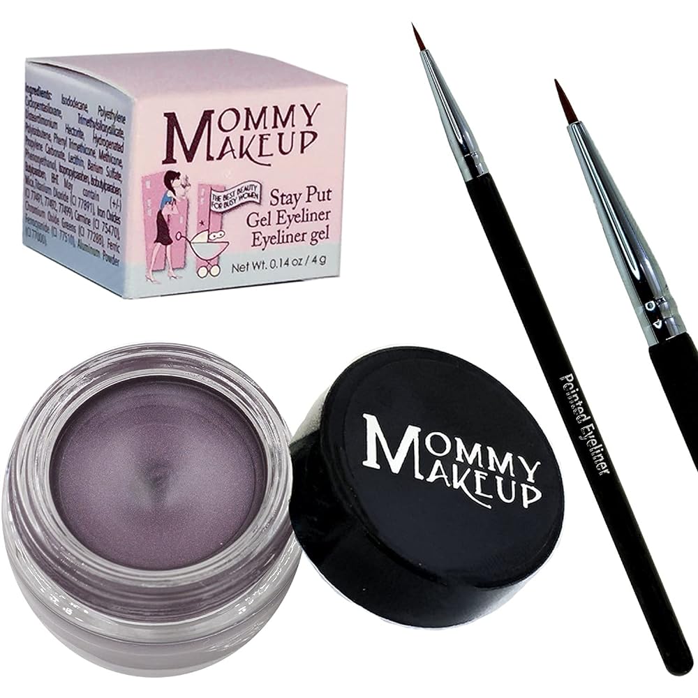 Mommy Makeup [Bundle - Save 20%] Waterproof Stay Put Gel Eyeliner in Amethyst + Pointed Eyeliner Brush