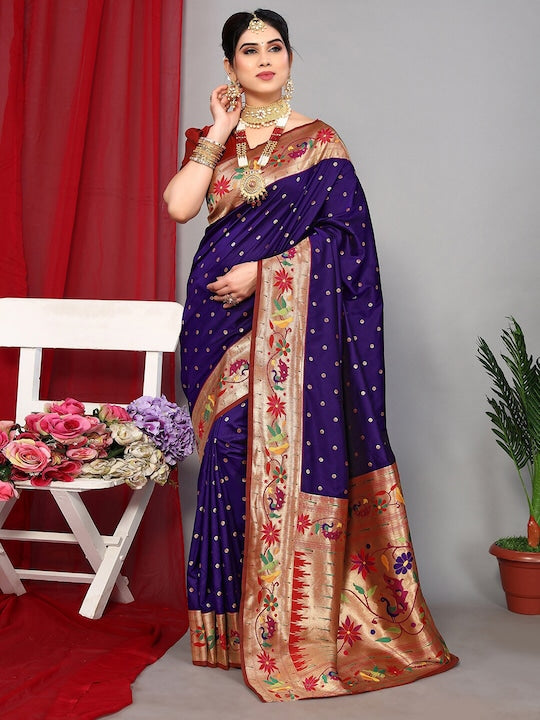 Satrani Geometric Woven Design Zari Saree