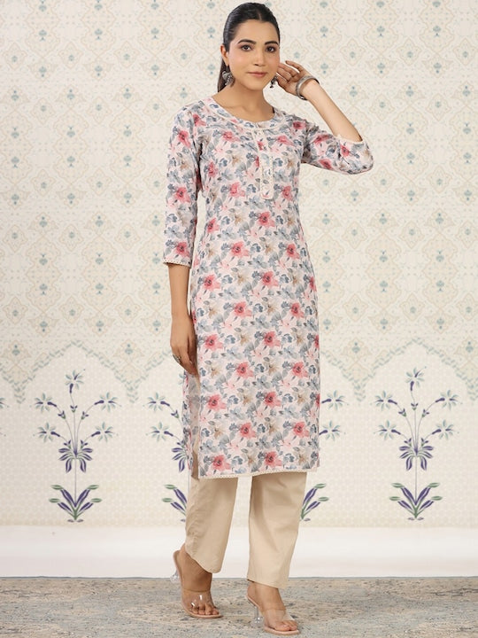 House of Pataudi Floral Printed Straight Kurta