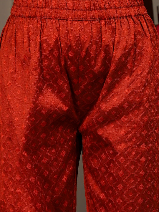 Varanga Women Rust Yoke Design Kurta with Trousers & With Dupatta