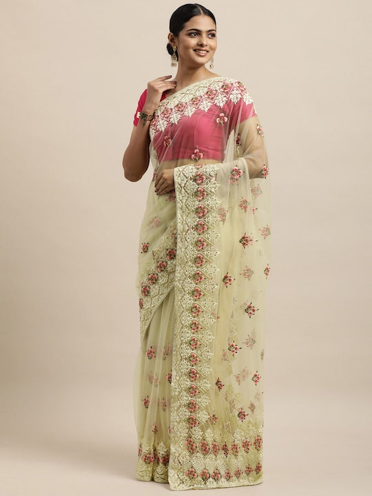 Kasee Floral Beads and Stones Net Saree