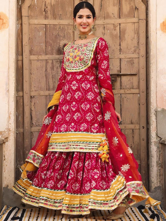 Scakhi Ombre Dyed Gotta Patti Pure Silk Kurti With Sharara & Dupatta