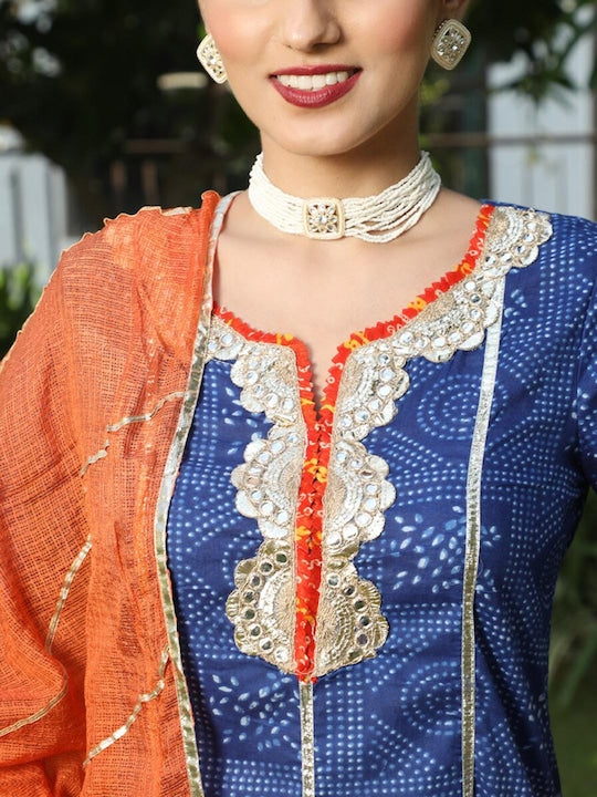 AKS Couture Ethnic Motif Printed Gotta Patti Pure Cotton Kurta & Sharara With Dupatta