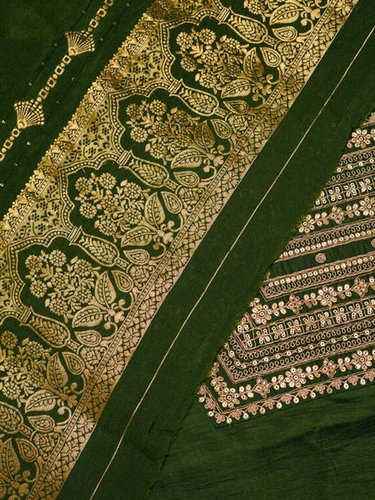 House of Pataudi Green Ethnic Motifs Straight Kurta & Trousers With Dupatta