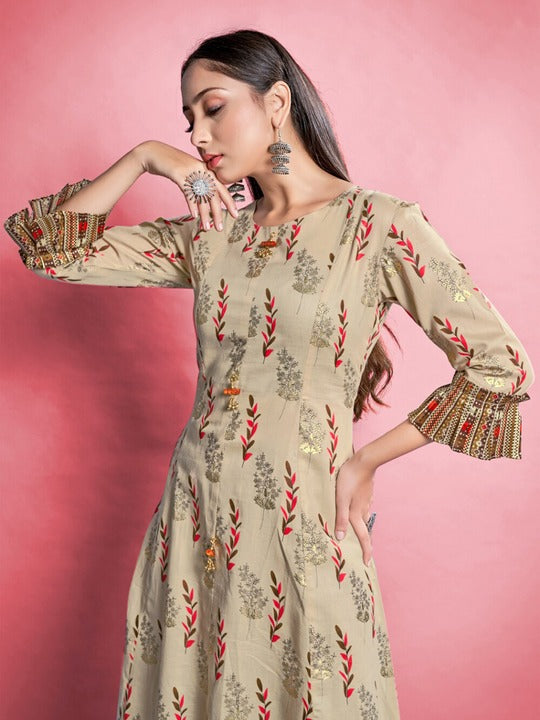 Mitera Floral Printed Regular Pure Cotton Kurta With Trouser