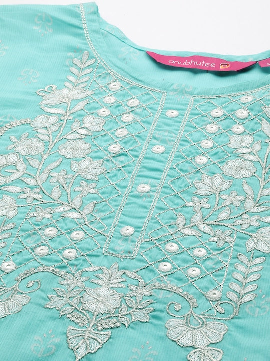 Anubhutee Women Floral Embroidered Pure Cotton Kurta With Trousers & Dupatta