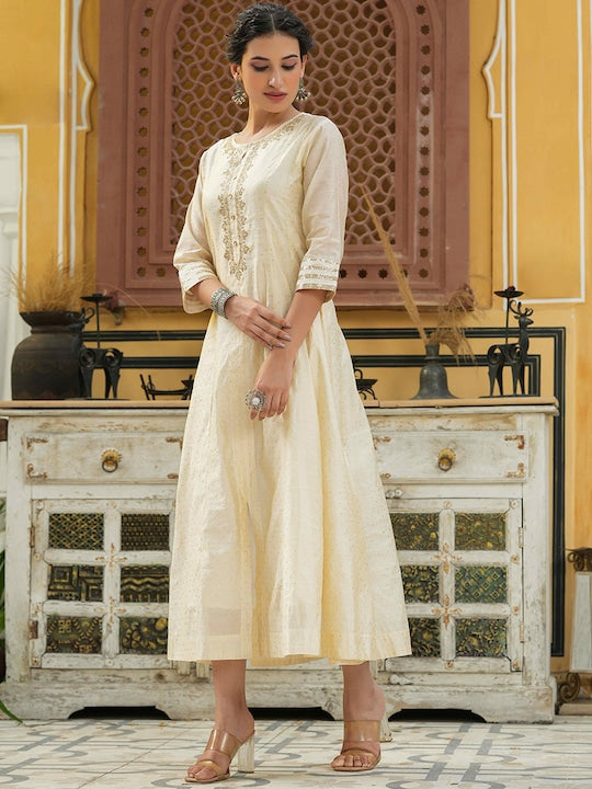 Juniper Women Beige Ethnic Motifs Kurta