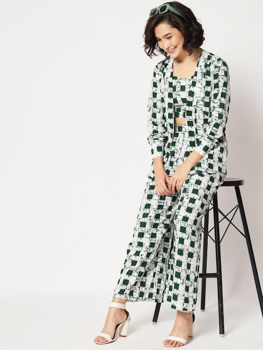 Mitera Checked Top With Palazzos & Shrug