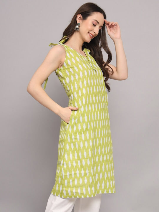 Myshka Geometric Printed Shoulder Straps Straight Kurta
