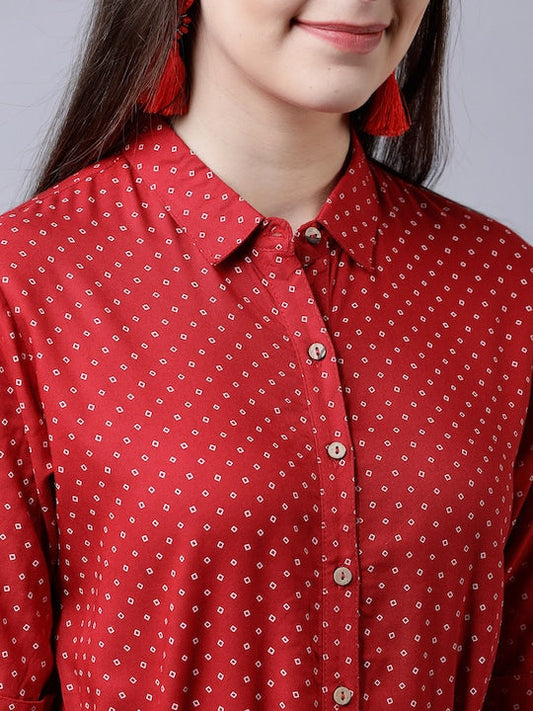 Vishudh Women Red & White Shirt Dress