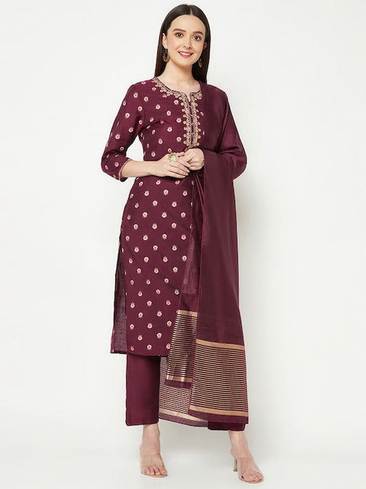 IMARA Floral Printed Sequinned Detail Kurta & Trousers With Dupatta