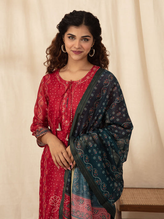 Likha Maroon with Bandhani Printed Kurta Sharara and Dupatta LIKSKD100 (Set of 3)