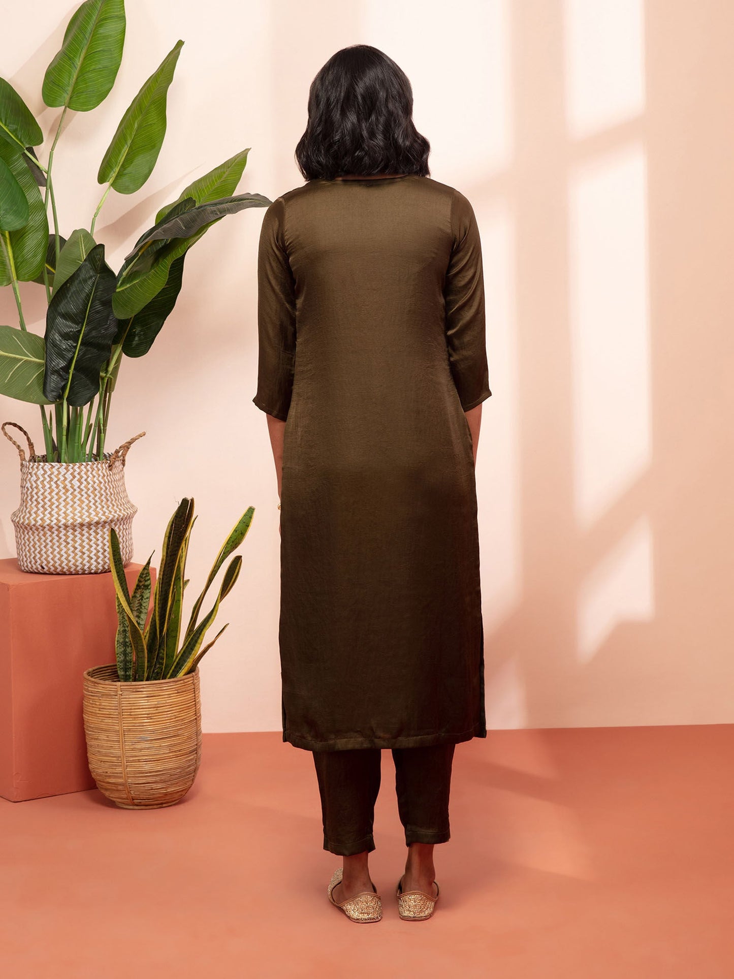 Likha Green Satin Hand Embroidered Kurta Pant and Dupatta LIKSKD129 (Set of 3)