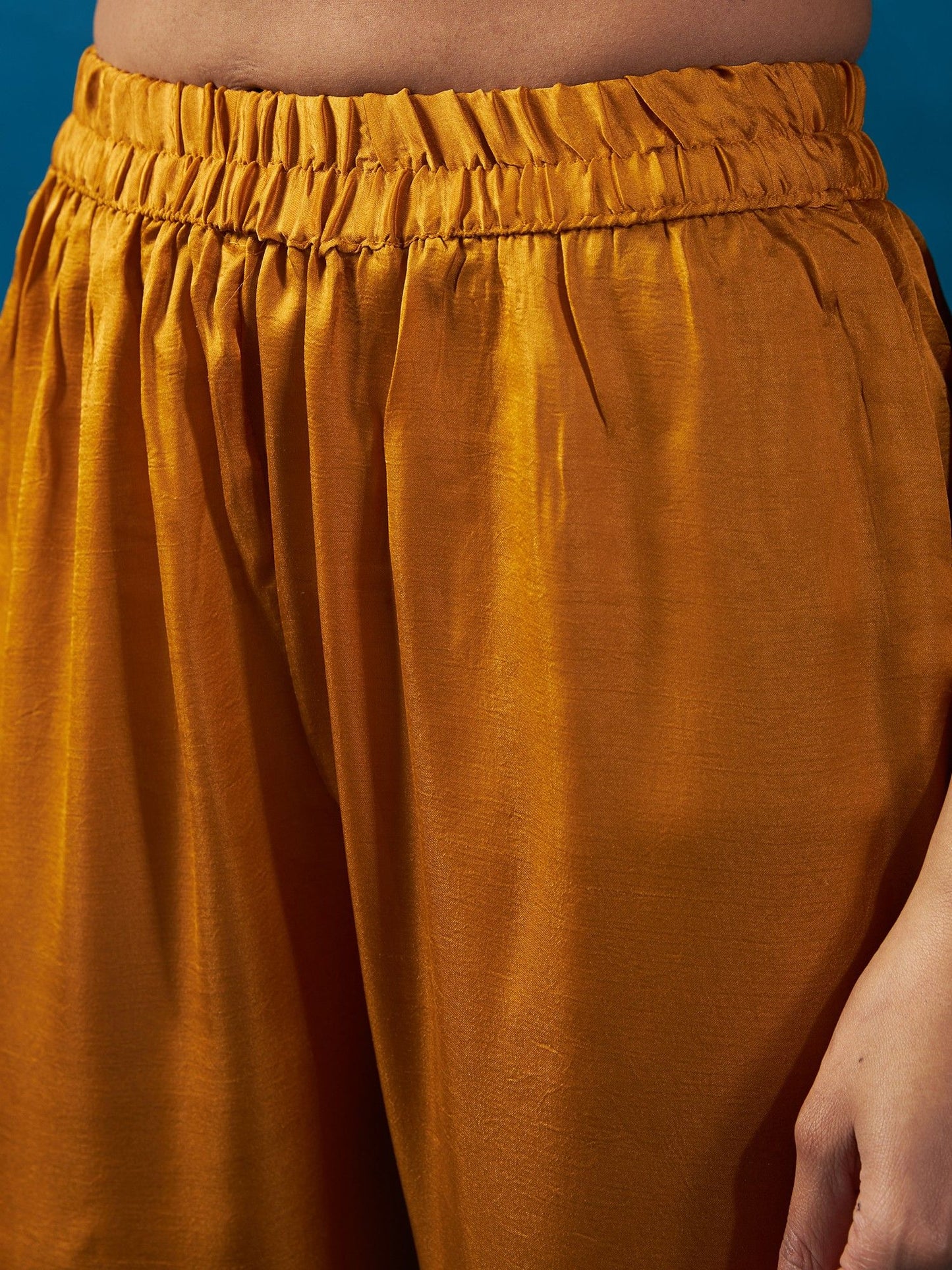 Likha Mustard Satin Silk Kurta Pant and Brocade Dupatta LIKSKD129 (Set of 3)