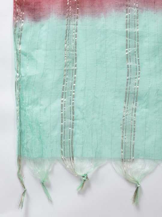 Yufta Women Sea Green Ethnic Motifs Gotta Patti Kurta with Trousers & With Dupatta