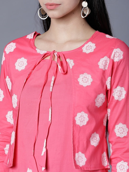 Vishudh Women Pink & White Printed A-Line Kurta