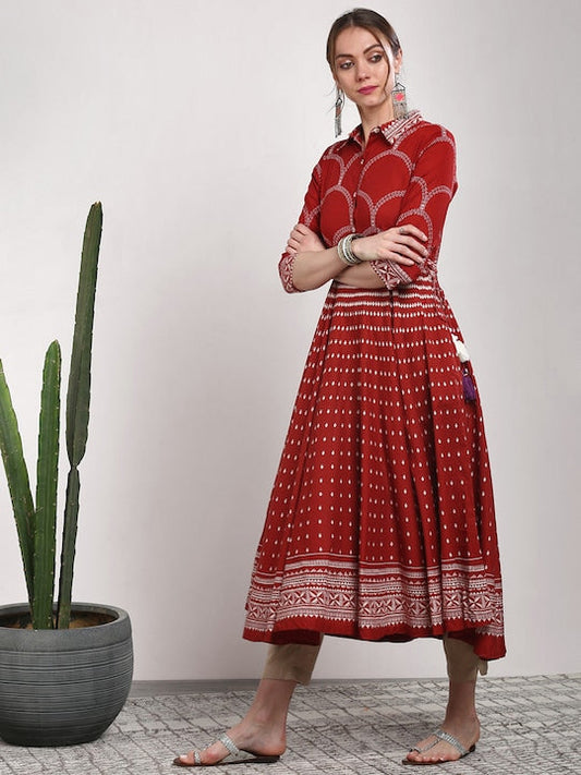 Sangria Women Rust Printed Anarkali Kurta