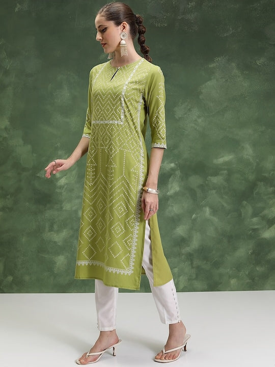 Vishudh Geometric Printed Keyhole Neck Kurta