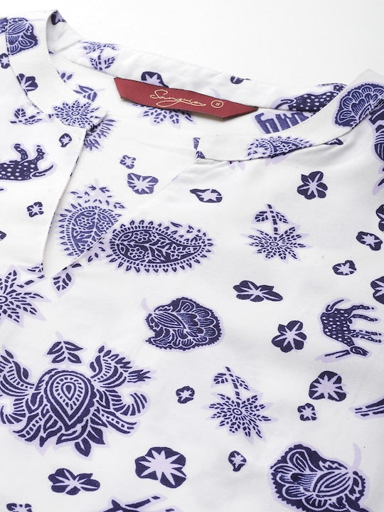 Sangria Ethnic Motifs Printed Puff Sleeves Kurta with Salwar