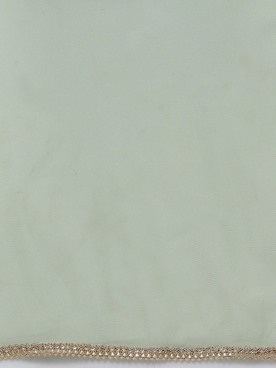 Juniper Women Green Floral Chanderi Silk Kurta with Palazzos & With Dupatta