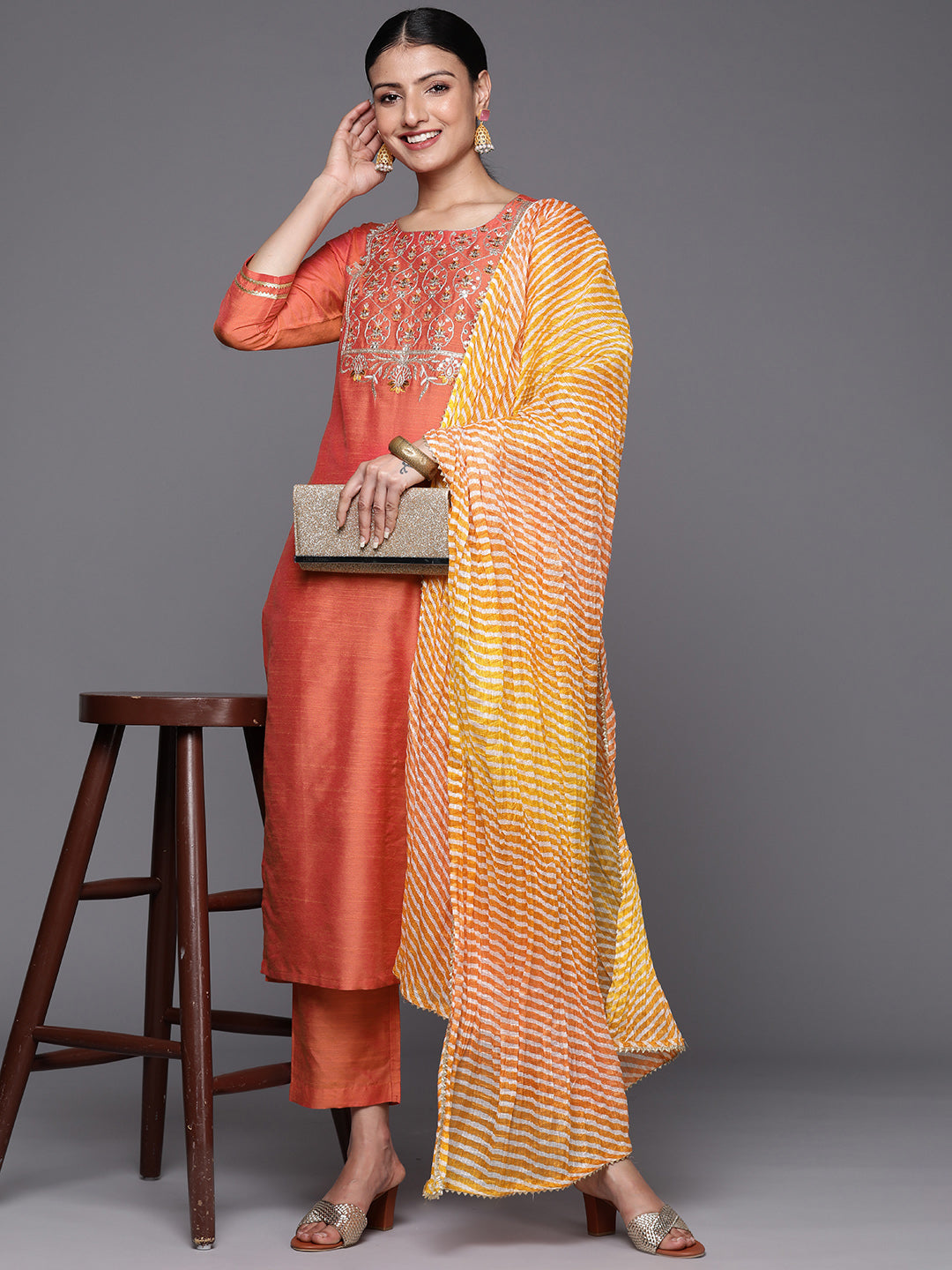 Varanga Women Embroidered Sequinned Kurta with Trousers & With Dupatta