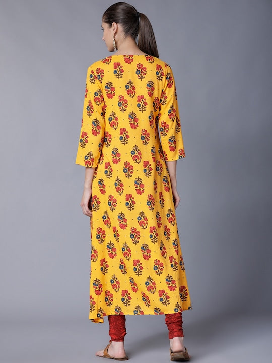 Vishudh Women Yellow & Red Printed A-Line Kurta