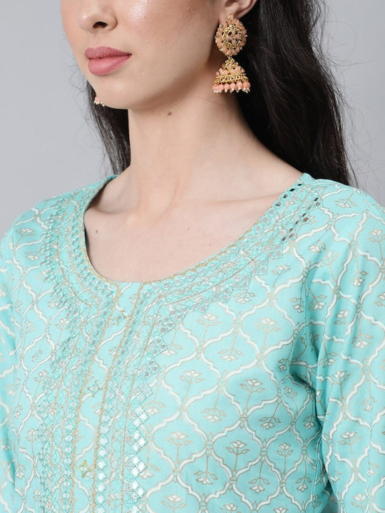 Anubhutee Women Blue Pure Cotton Kurta with Palazzos & With Dupatta