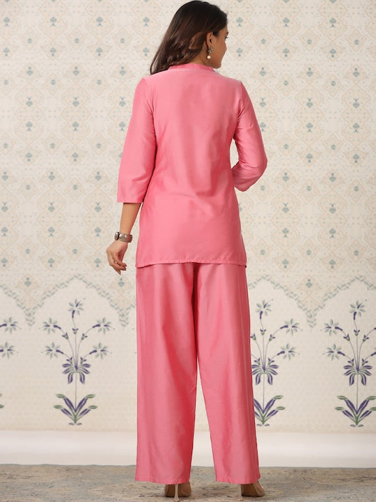 House of Pataudi Printed Mandarin Collar Thread Work Kurta