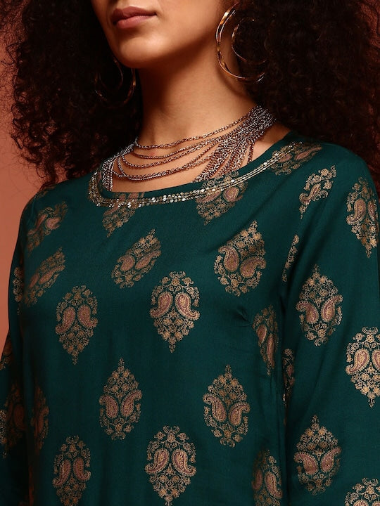 IMARA Ethnic Motifs Printed Kurta & Trousers With Dupatta