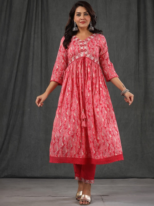 Readiprint Fashions Ethnic Motifs Printed Empire Pure Cotton Kurta With Trousers & Dupatta