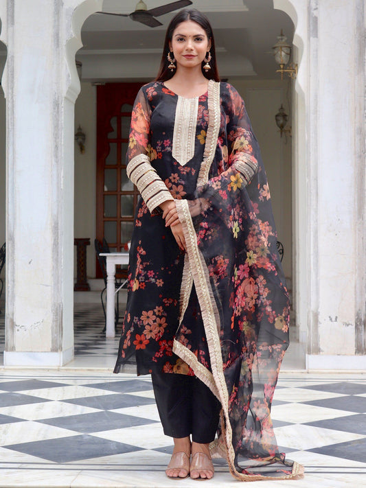 ONEWE INDIA Zareen Suit Set (Set of 3) - Black