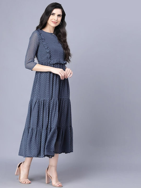 Myshka Grey Georgette Midi Dress
