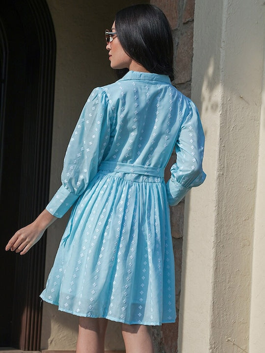 Vishudh Floral Embroidered Puff Sleeve Fit & Flare Pure Cotton Ethnic Dress