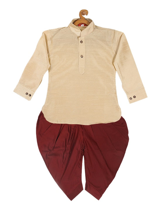 Vastramay Sishu Boys Gold & Maroon Solid Kurta with Dhoti Pants