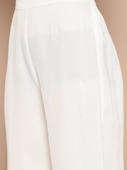 Here&now Floral Embroidered Gotta-Patti Detailed High-Low Kurta with Trousers