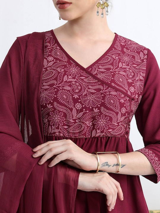 Vishudh Ethnic Motifs Yoke Design Angrakha Kurta With Palazzos & Dupatta
