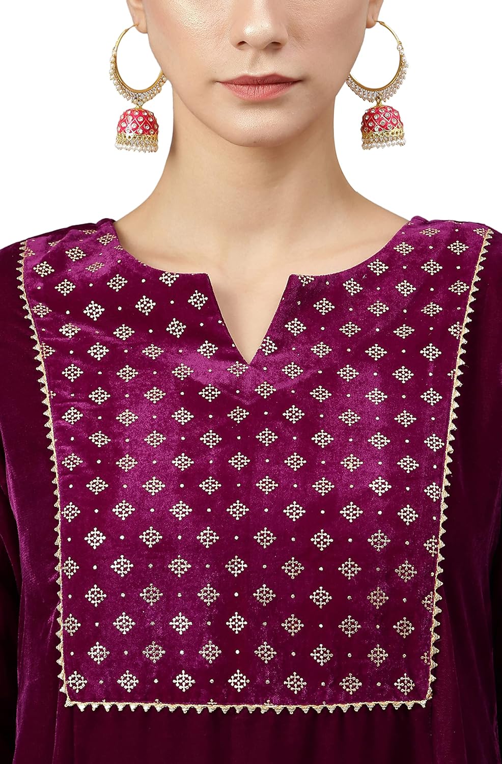 Janasya Women's Purple Velvet Solid Kurta with Pant and Dupatta
