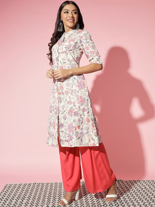 Myshka Floral Printed Cotton A-Line Kurta